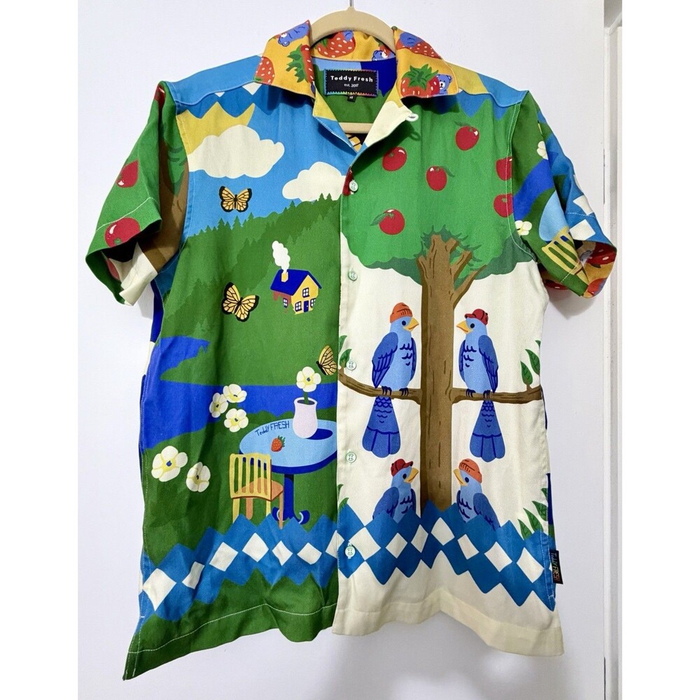 RARE Teddy Fresh Limited Edition Heaven Camp Button Shirt size XS colorful